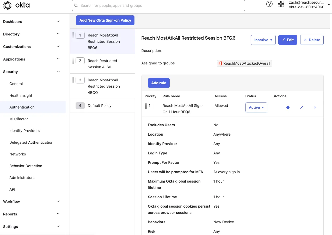 One hour session timeout for Most Attacked users, including the CFO.