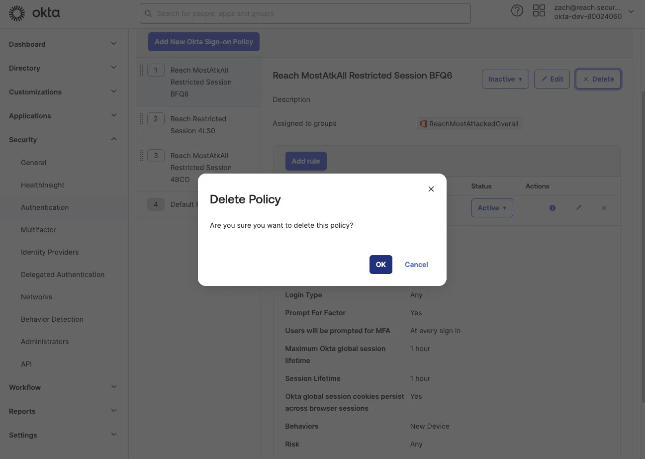 The policy is deleted on the spot without vetting to maintain availability.