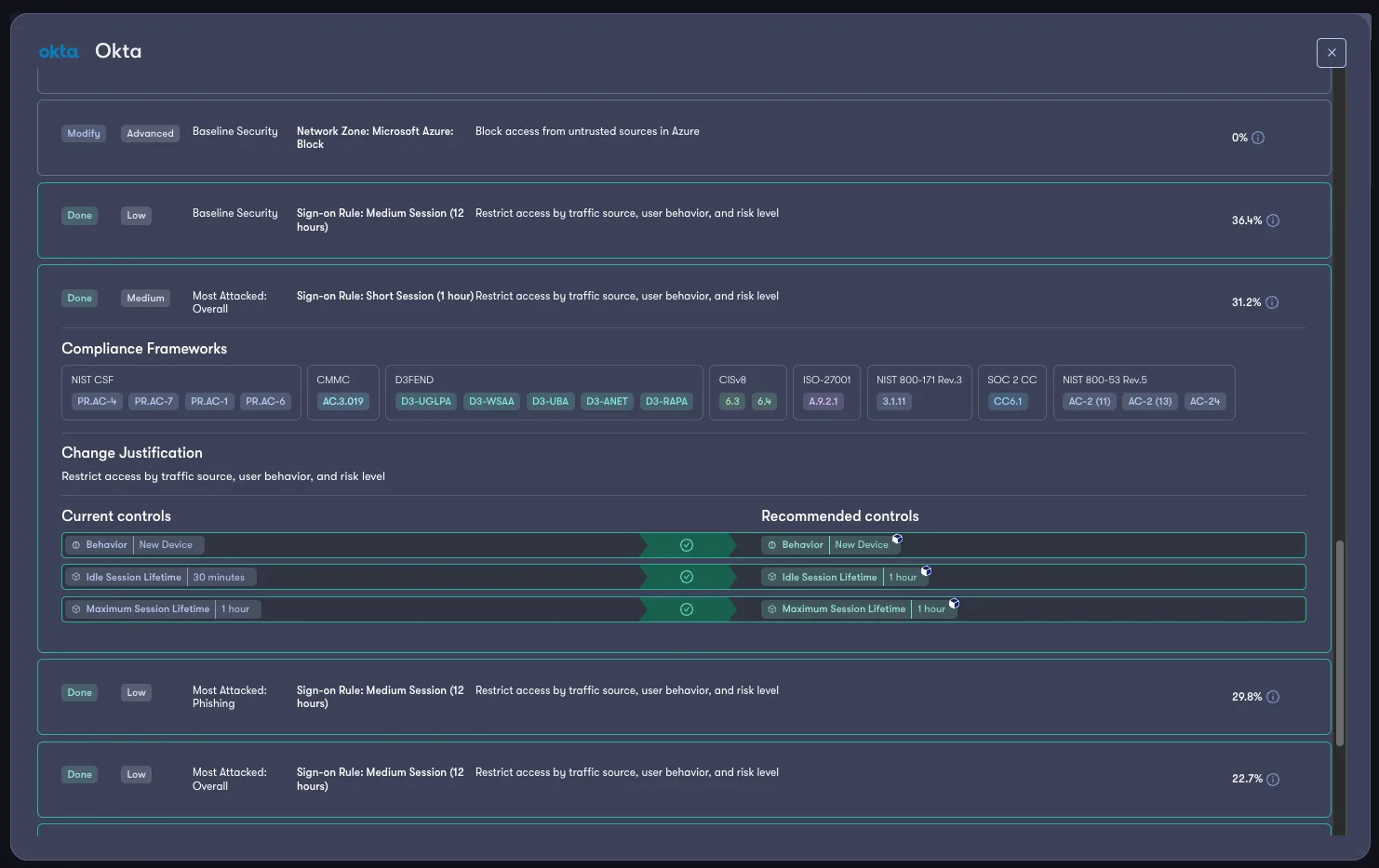 Reach provides visibility into deployed sign-on rules that are marked as done.