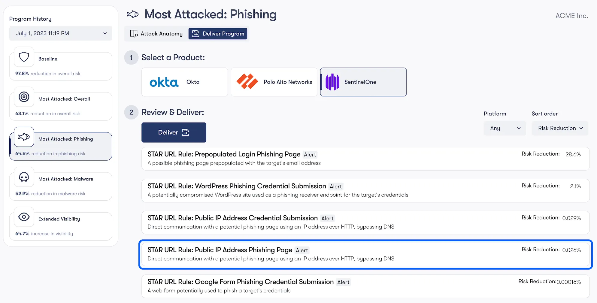Alert when a user communicates with a Public IP address phishing page, but only if the user is disproportionally phished.