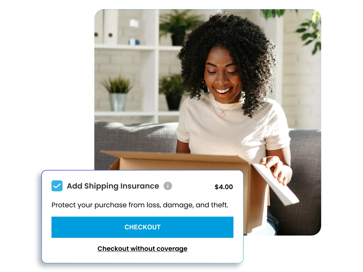 Customer opening a parcel after adding insurance coverage.