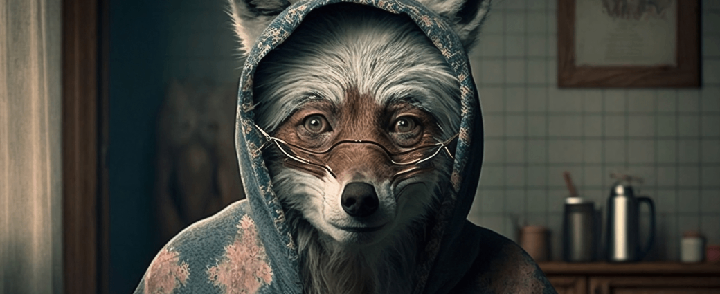 The wolf from Little Red Riding Hood dressed as a granny.