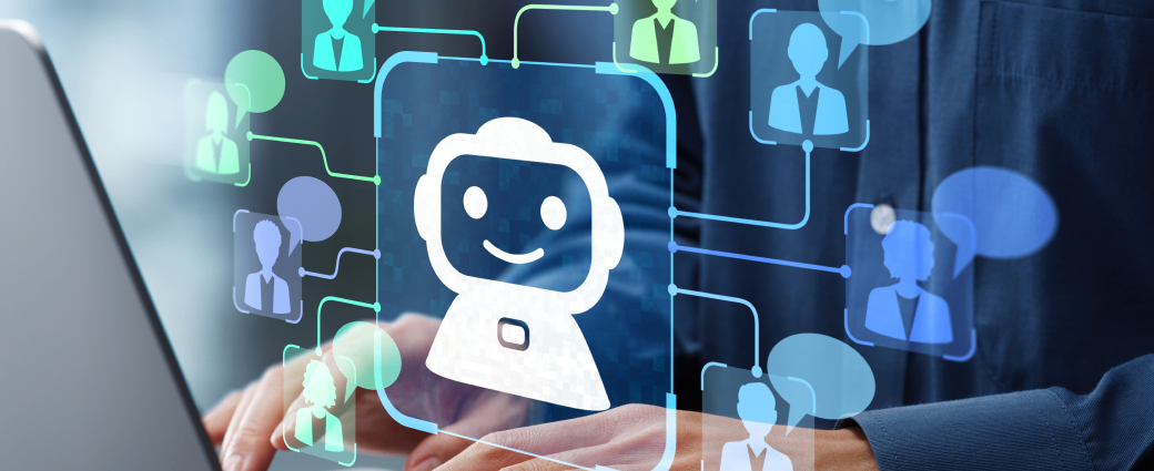 A man types on his laptop computer to ask questions to an AI agent about his order.