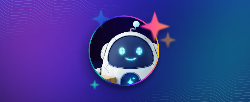 A robot head looks out at the viewer