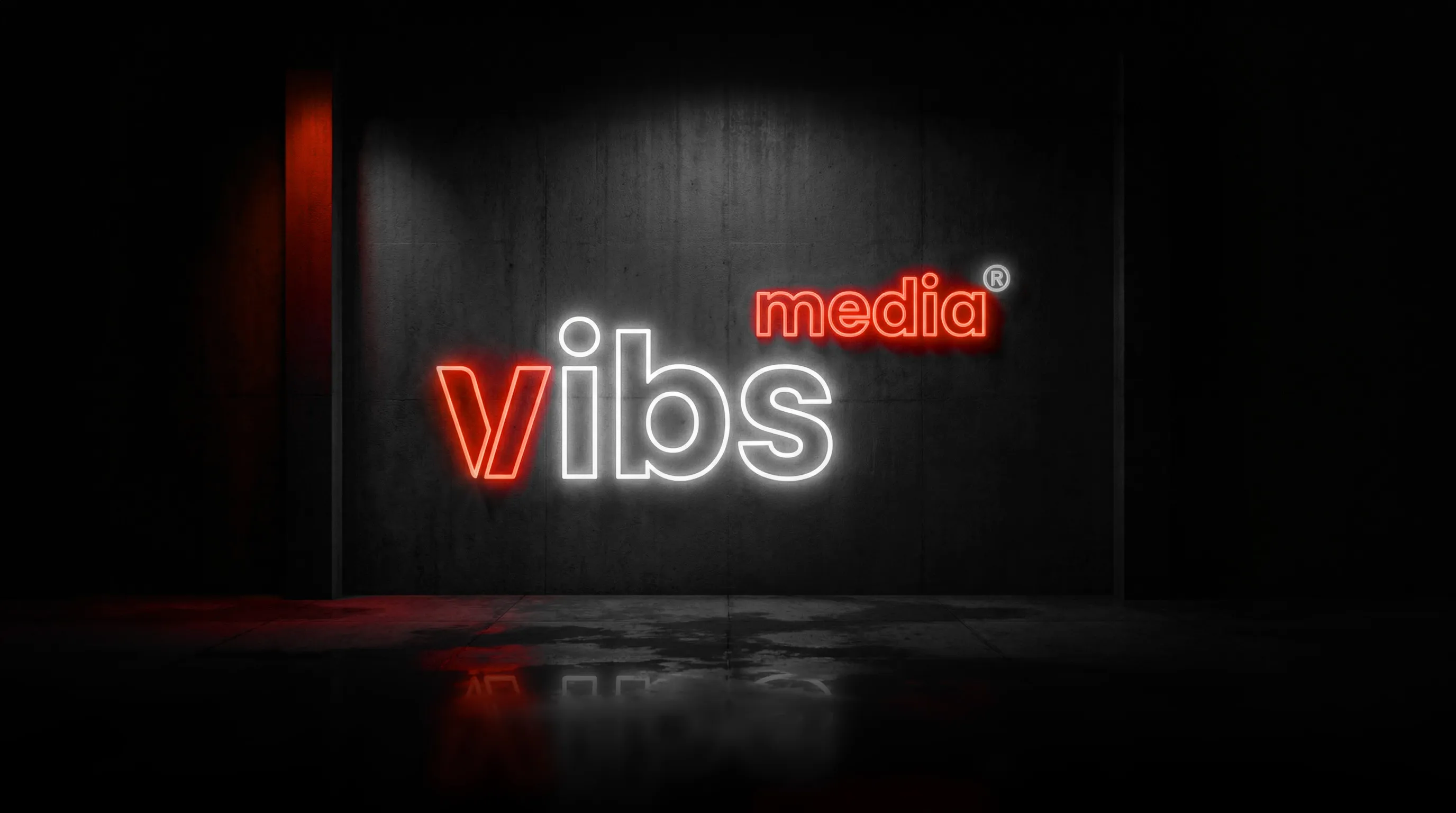vibs Neon-Schriftzug im Studio von vibs.media