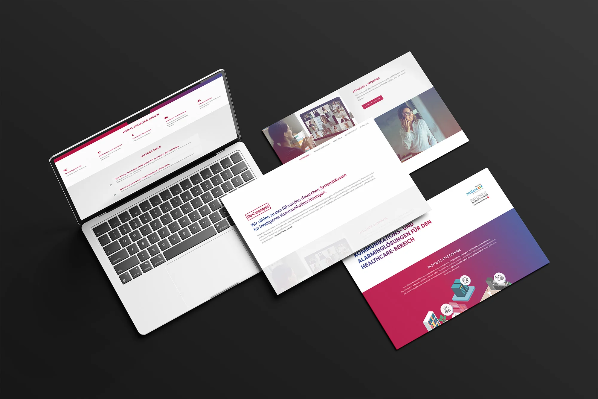 Mockup der the-company.de Website: Startseite und Unterseiten in der Ansicht