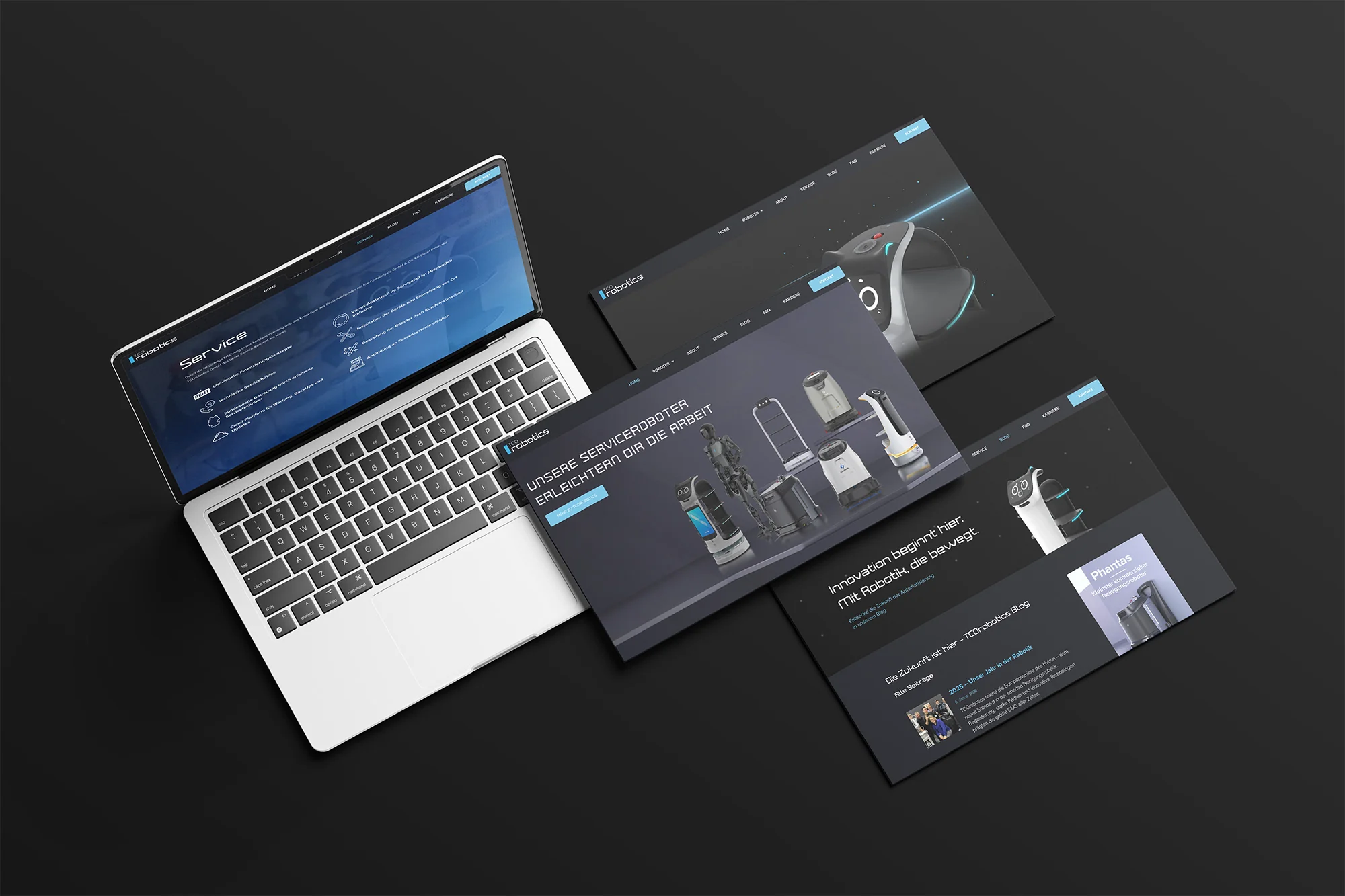 TCOrobotics: Mockup von Website und Corporate-Design-Manual