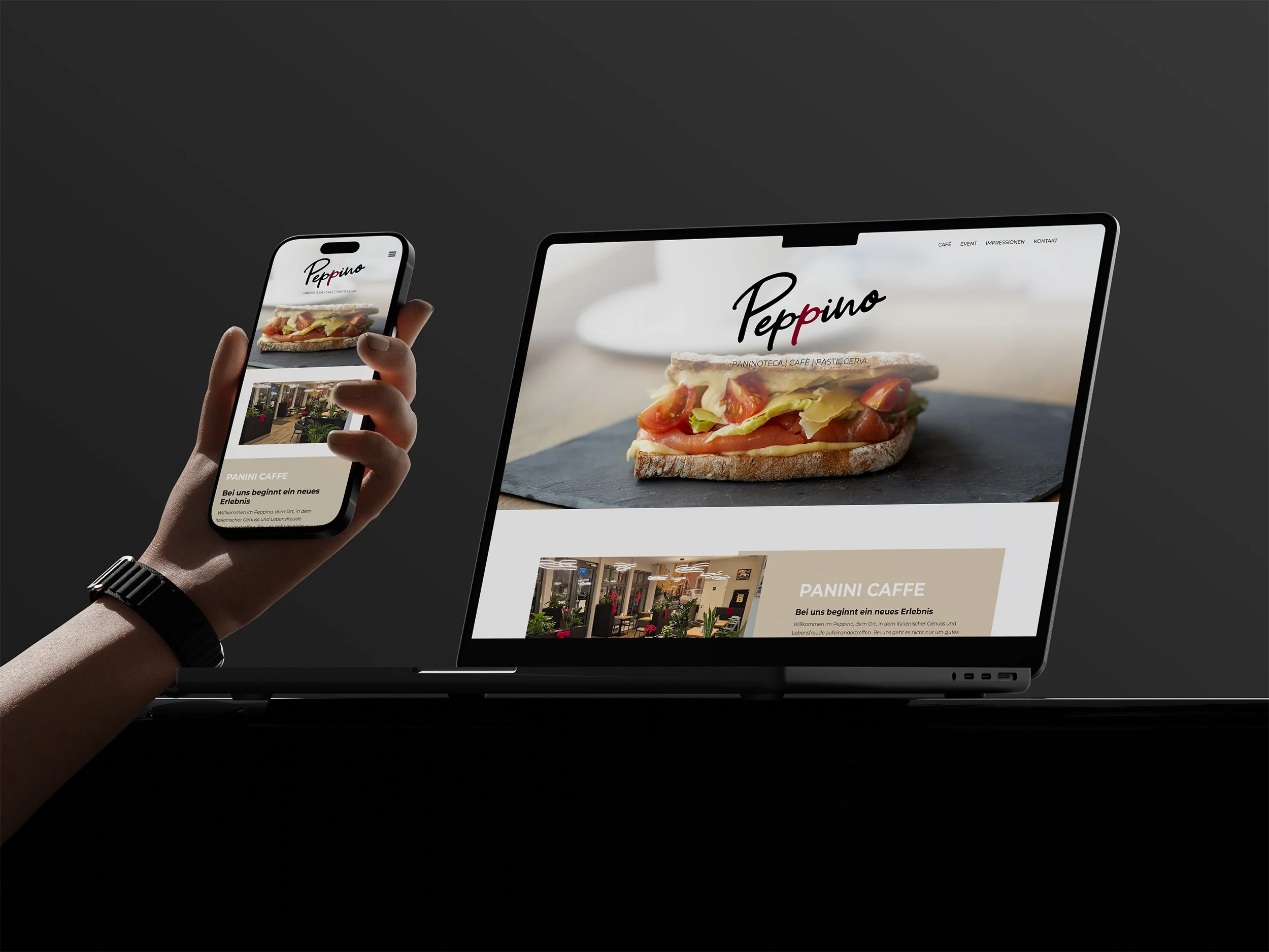 Café Peppino Corporate Identity angewendet auf der Website