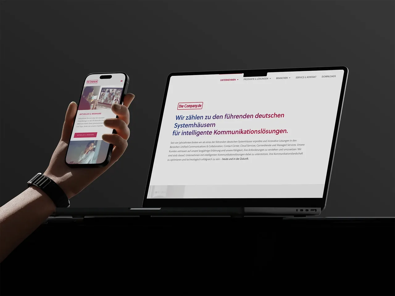 Webdesign-Mockup der Website von the-company.de auf Laptop und Smartphone – Webentwicklung von vibs.media
