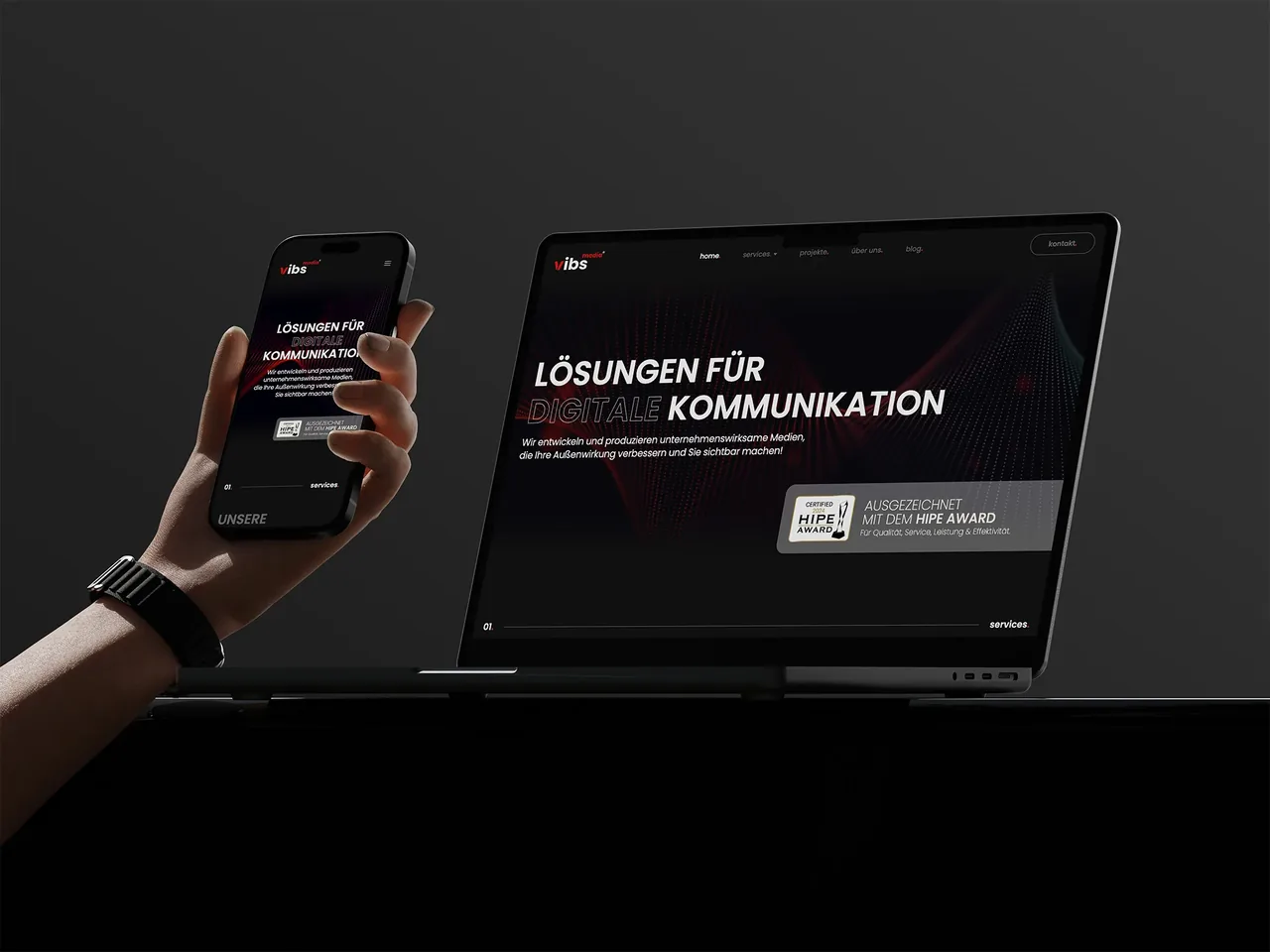 Webdesign-Mockup der neuen vibs.media Website – Webentwicklung in Webflow