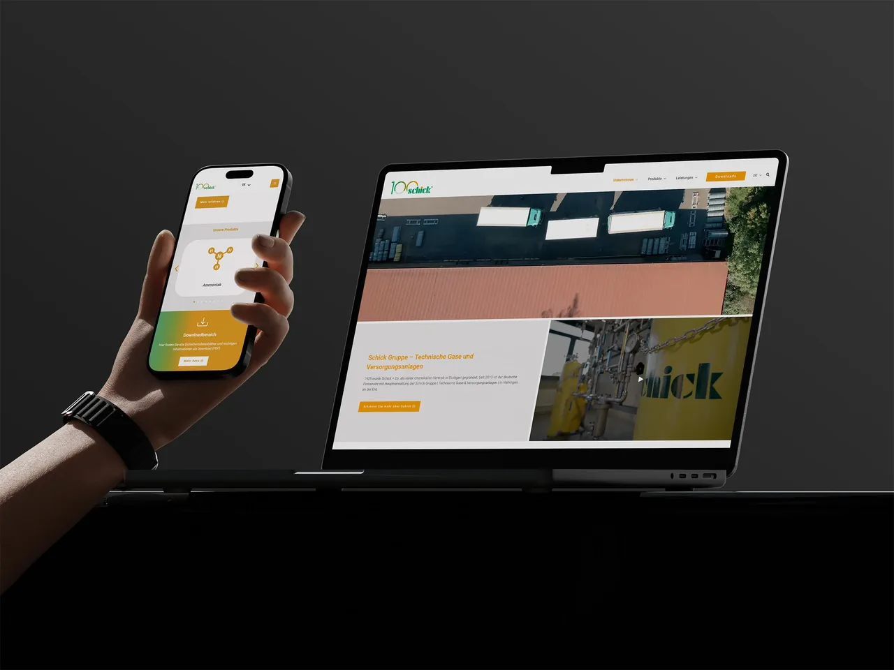 Responsive Mockup der Schick Gruppe Website auf Desktop und Mobilgerät – Website-Relaunch von vibs.media