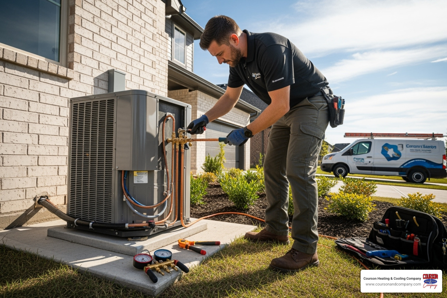 HVAC technician carefully installing an outdoor condenser unit - ac installation valrico fl
