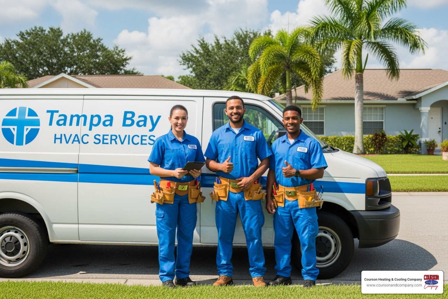 friendly Courson & Company team or service van - energy efficient heat pump tampa bay fl