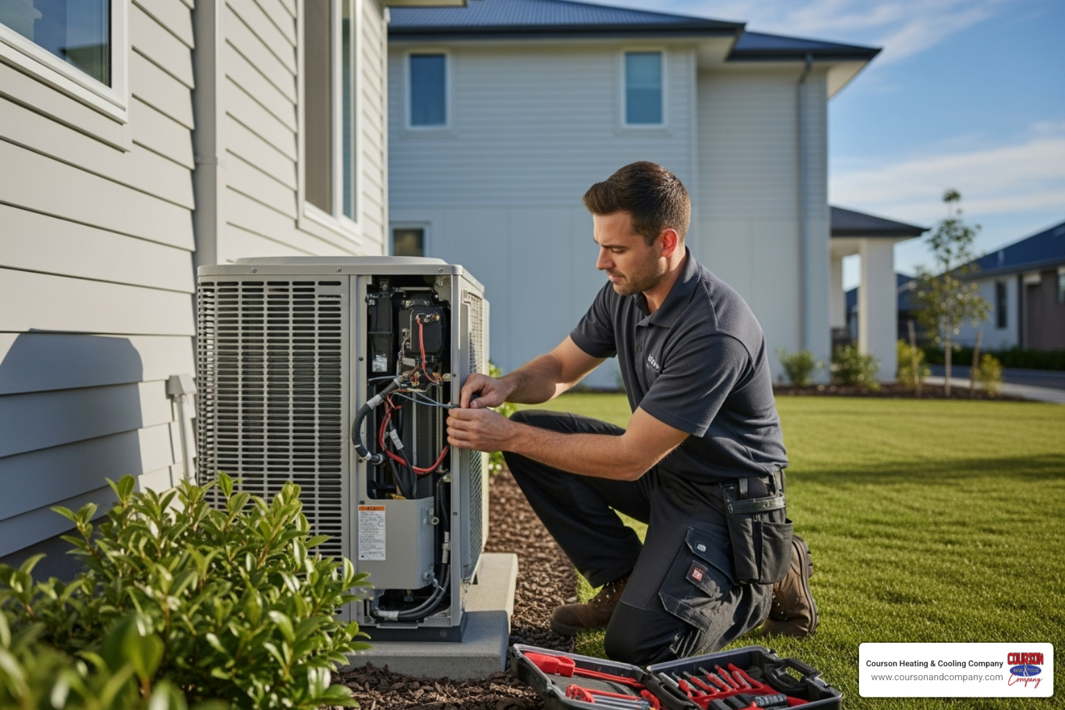 technician performing heat pump maintenance - energy efficient heat pump tampa bay fl