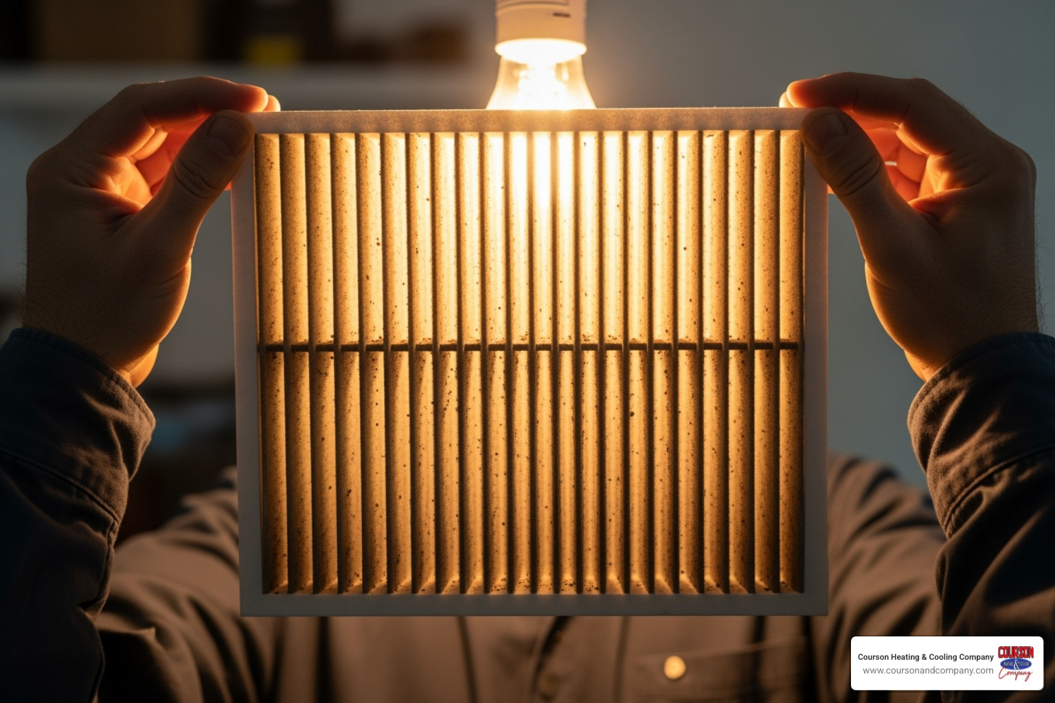 A person holding an HVAC air filter up to a light source to check for blockage - air filter replacement brandon fl A person holding an HVAC air filter up to a light source to check for blockage - air filter replacement brandon fl