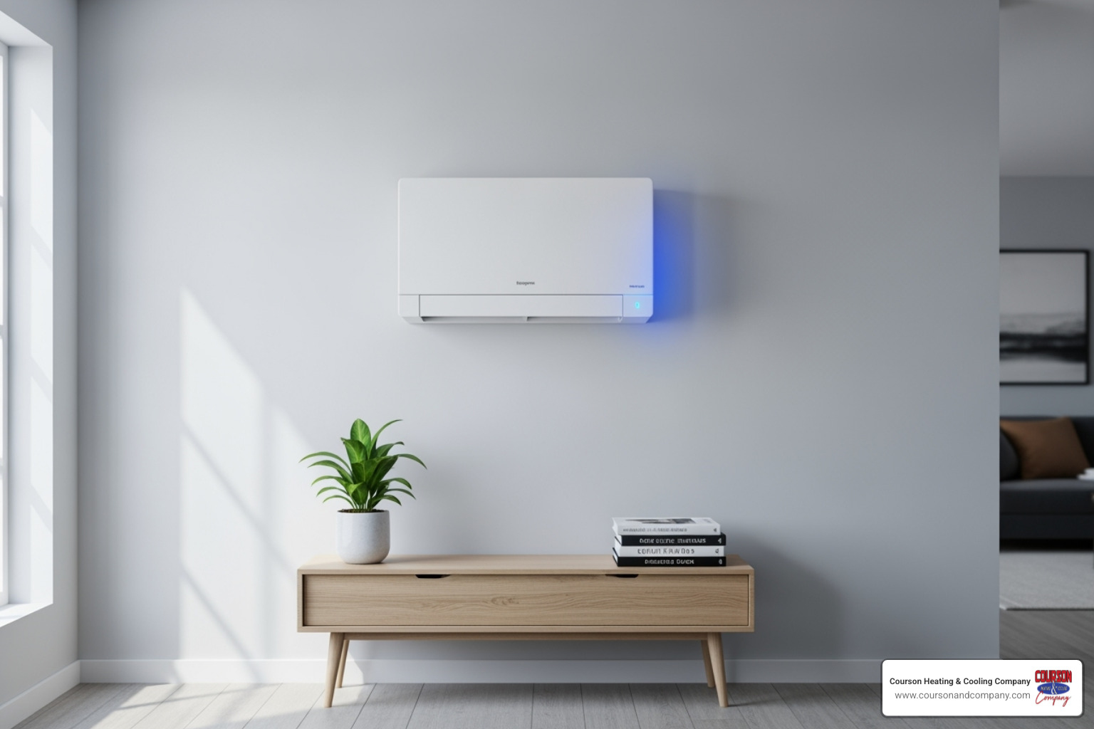 A modern, high-efficiency ductless mini-split unit on a wall - hvac contractor plant city fl