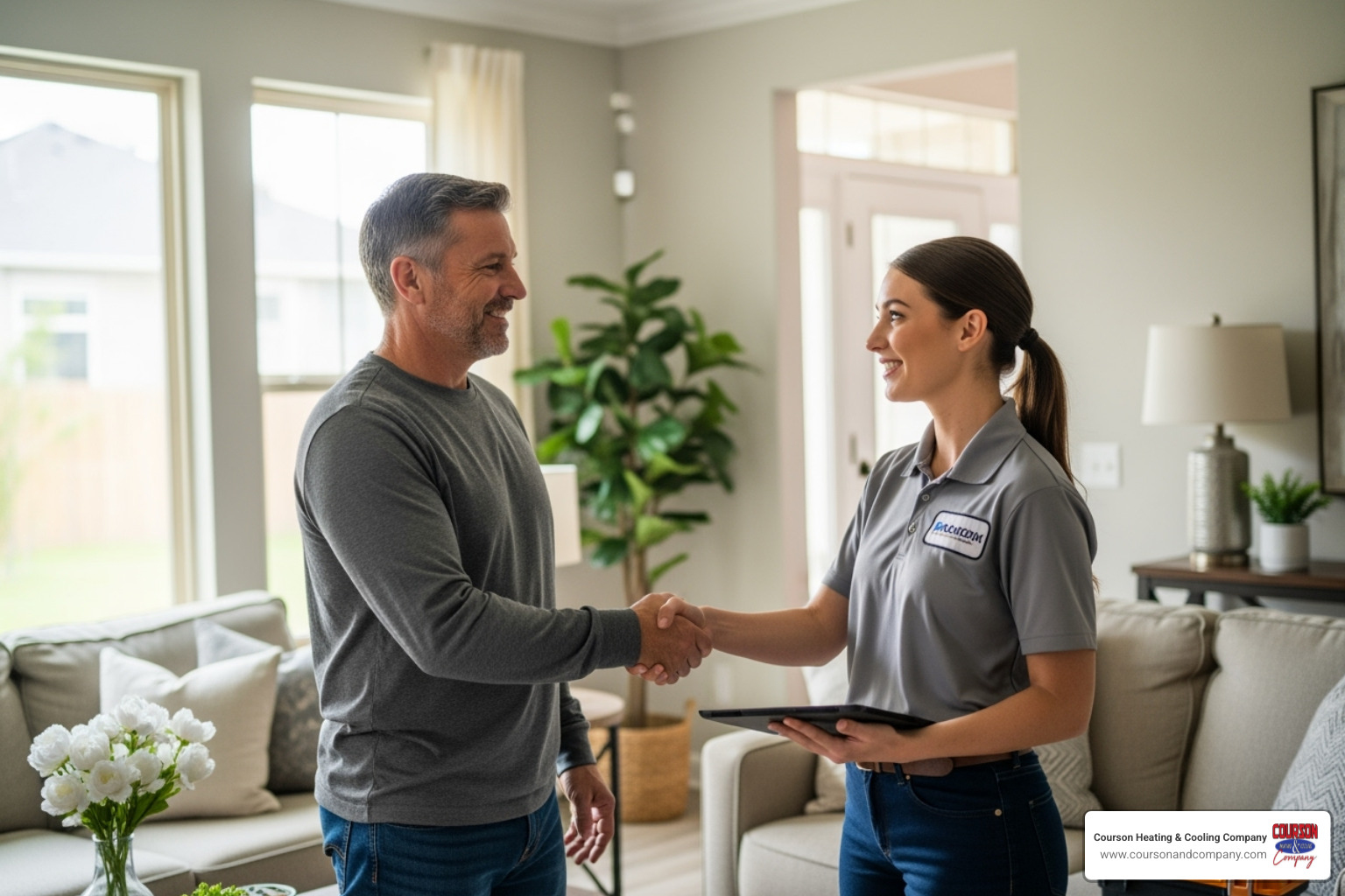 homeowner shaking hands with a trusted HVAC contractor - heat pump contractor valrico fl