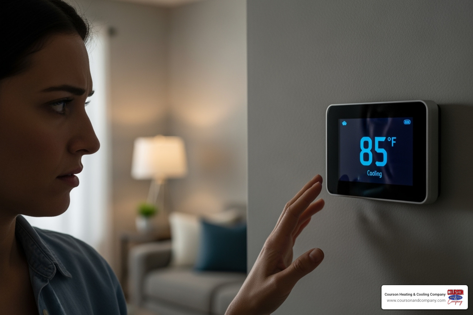 person looking concerned at a thermostat displaying a high temperature - cooling system repair riverview fl person looking concerned at a thermostat displaying a high temperature - cooling system repair riverview fl