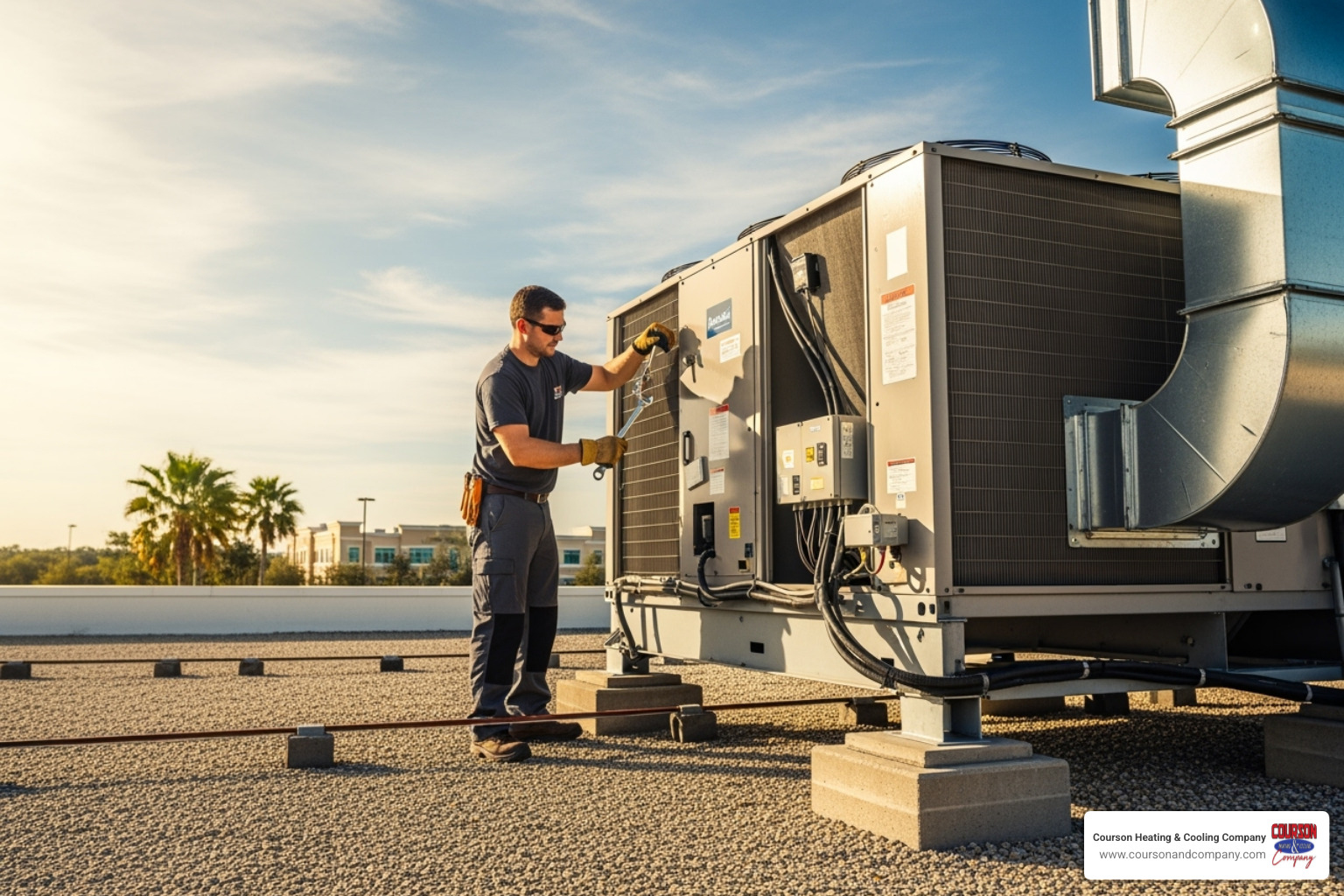 A friendly, professional Courson & Company technician with a clean service van, ready to assist a commercial client. - commercial heating service valrico fl A friendly, professional Courson & Company technician with a clean service van, ready to assist a commercial client. - commercial heating service valrico fl