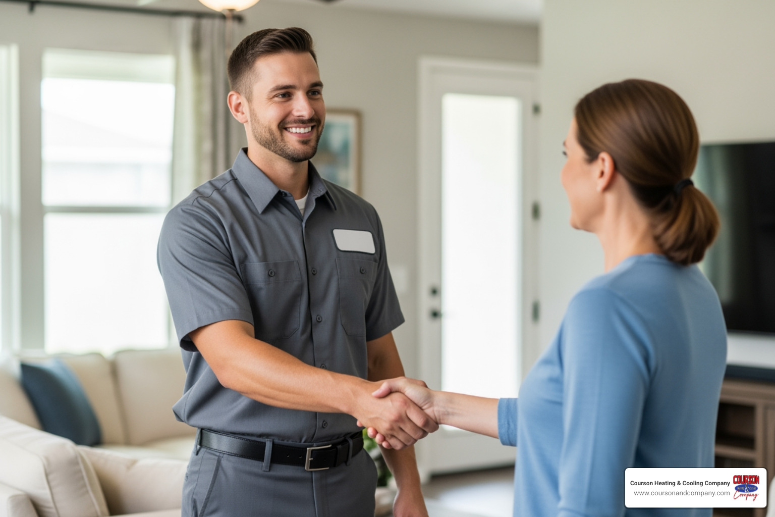 friendly HVAC technician shaking homeowner's hand in Valrico - finance hvac system valrico fl