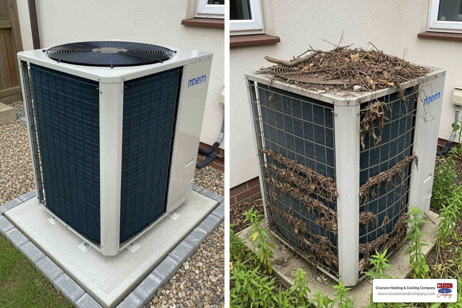 comparing a clean vs. dirty outdoor heat pump unit - heat pump maintenance plant city fl