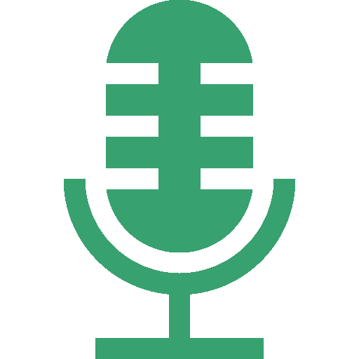 Black silhouette icon of a classic microphone with a round head and stand.