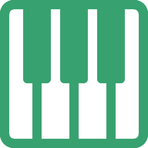Icon of three black piano keys on a white square background with rounded corners.
