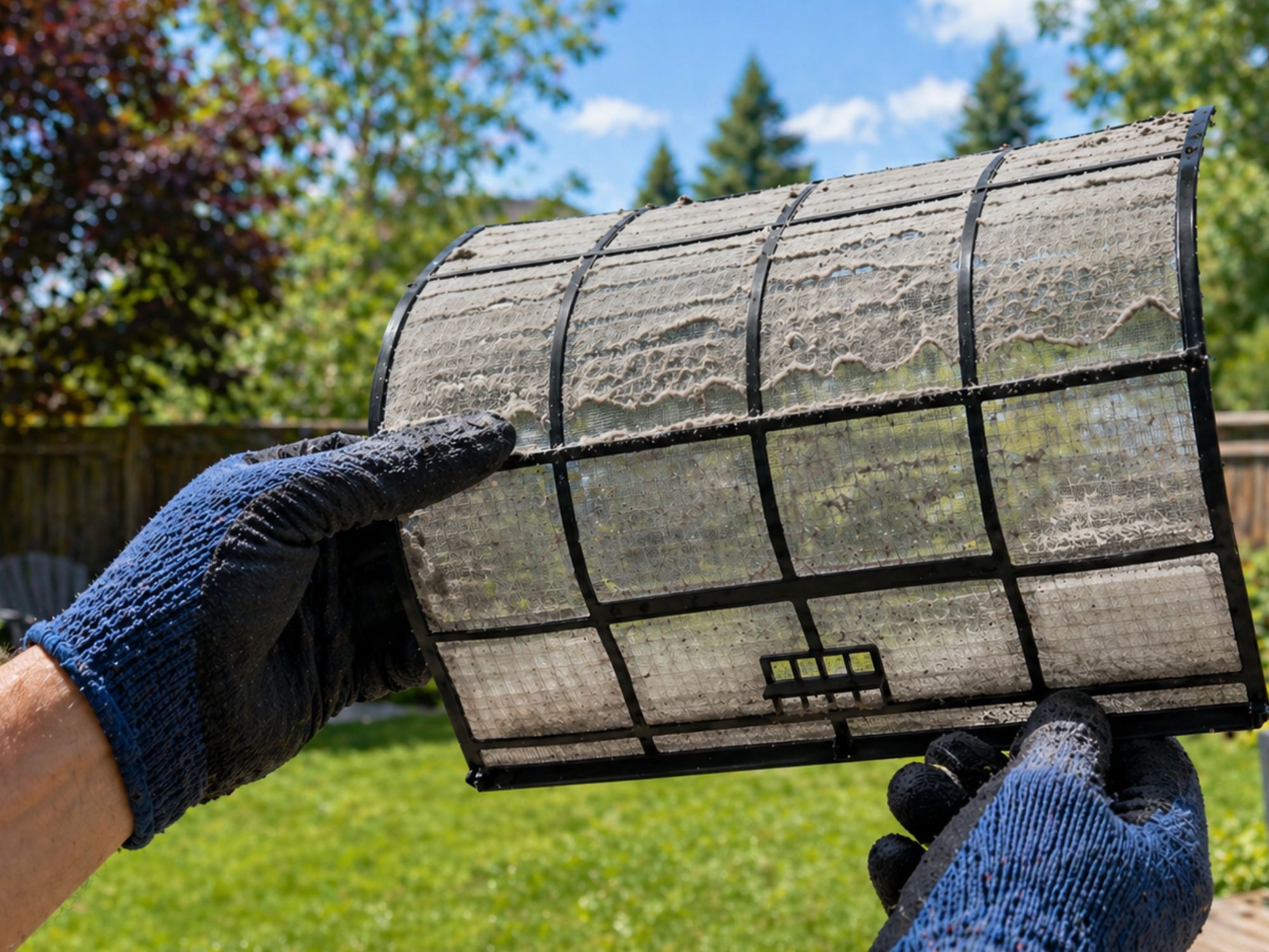 Filtre de thermopompe sale causant une perte d'efficacité.
