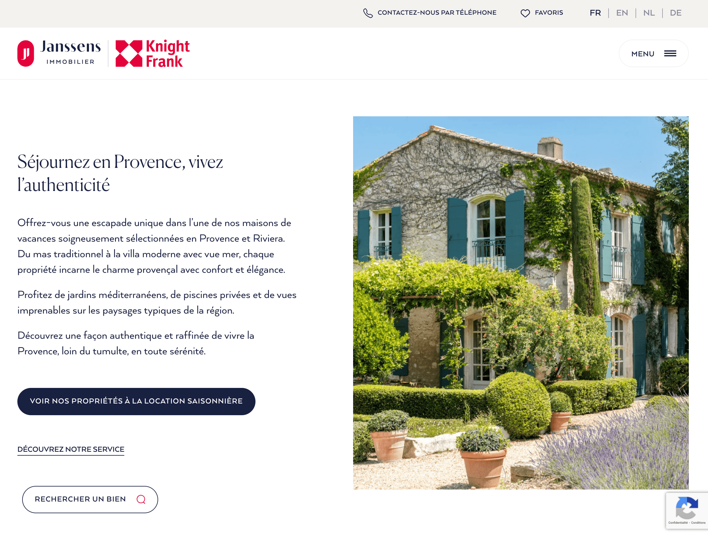 Site janssens Immobilier, un bouton de recherche de biens constamment disponible