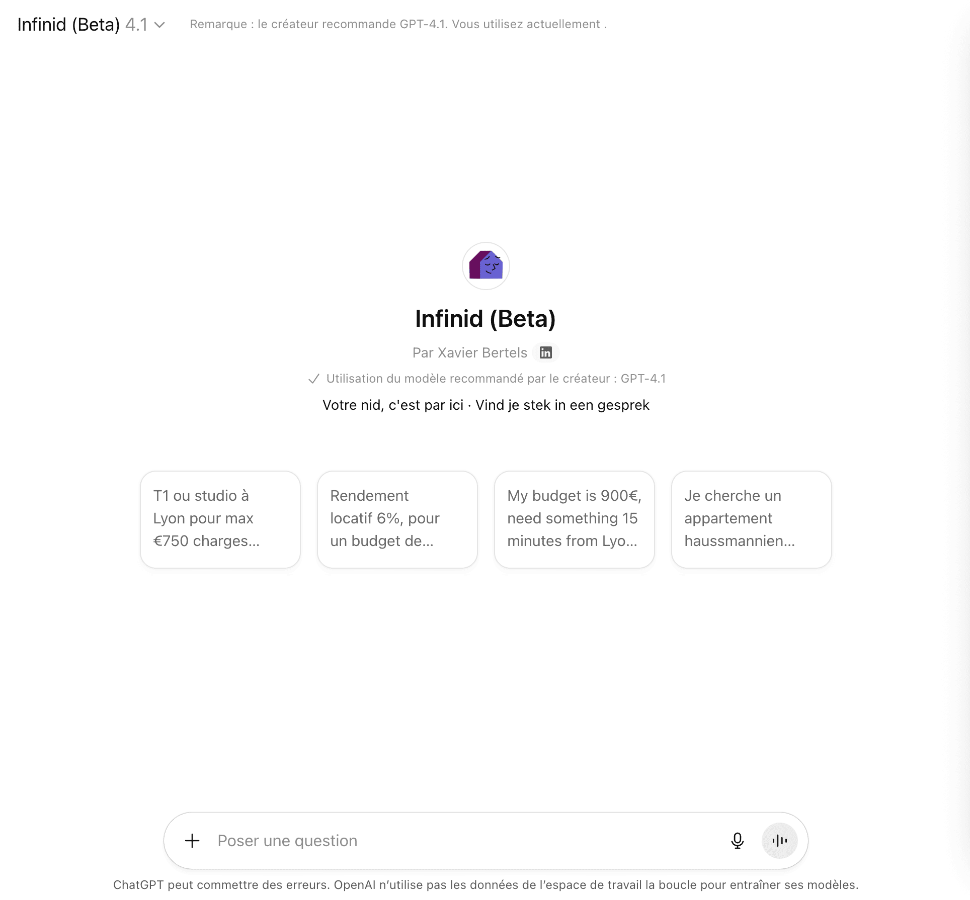 Outil de recherche de bien immobilier via un agent IA en recherche assistée
