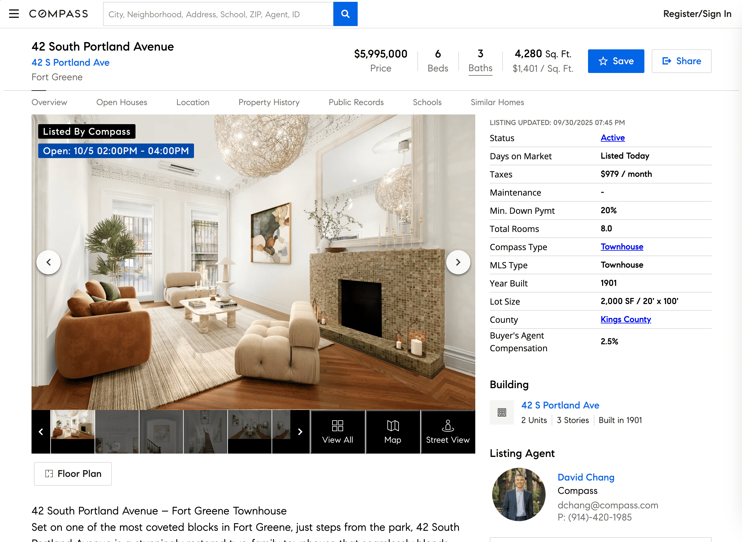 Aperçu d'une fiche bien immobilier sur le site Compass aux Etats Unis