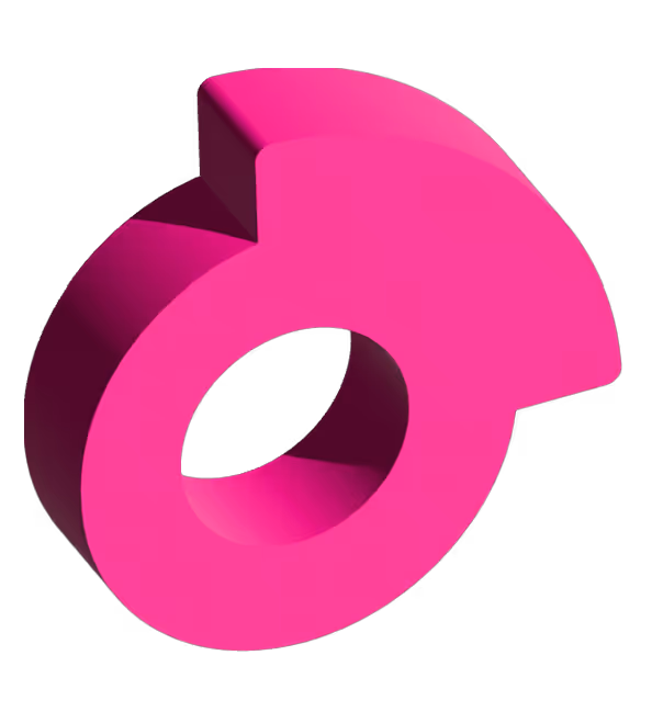 A magenta circular shape with a thick ring and a wedge segment overlapping its upper right side, resembling a spotlight.