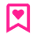 A pink bookmark icon with a heart shape in the center, symbolizing saving or marking something as a favorite.