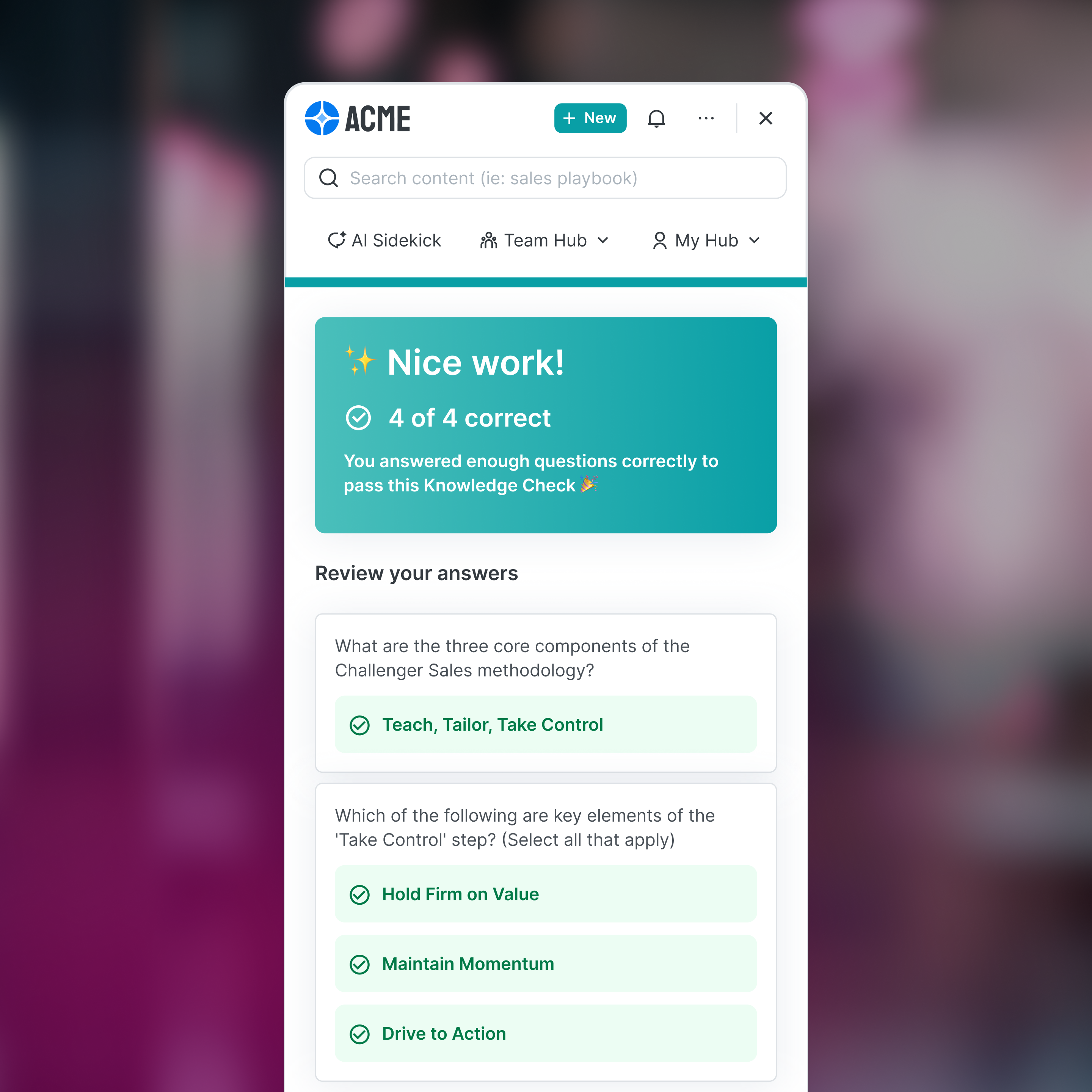 Learning Paths completion tracking showing rep progress