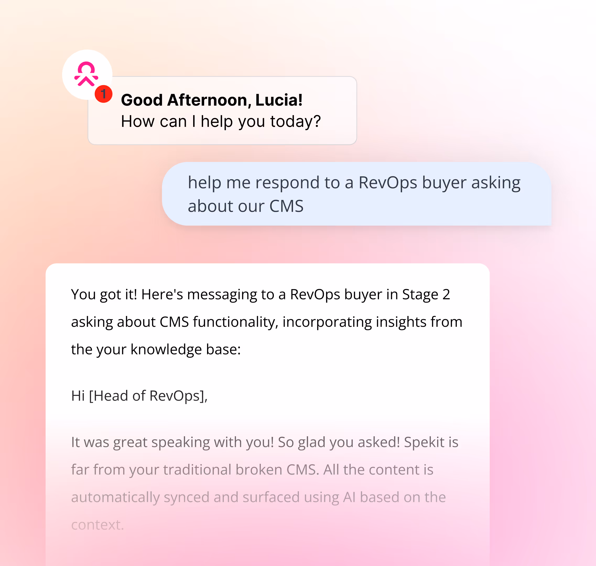 AI Sidekick chat helping with objection handling.
