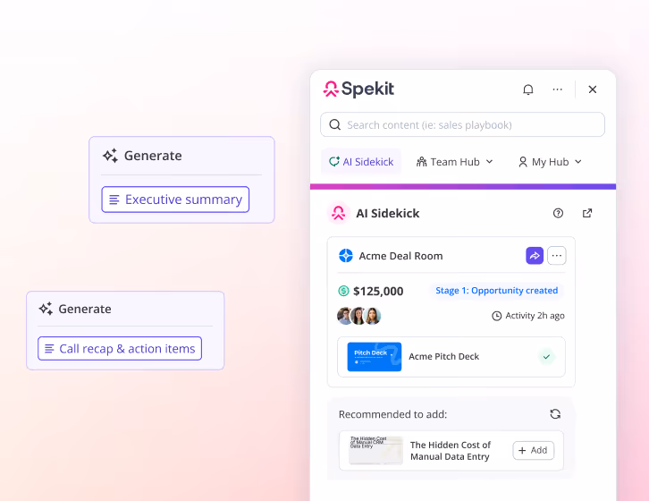 Sidekick auto-generating an executive summary from deal data