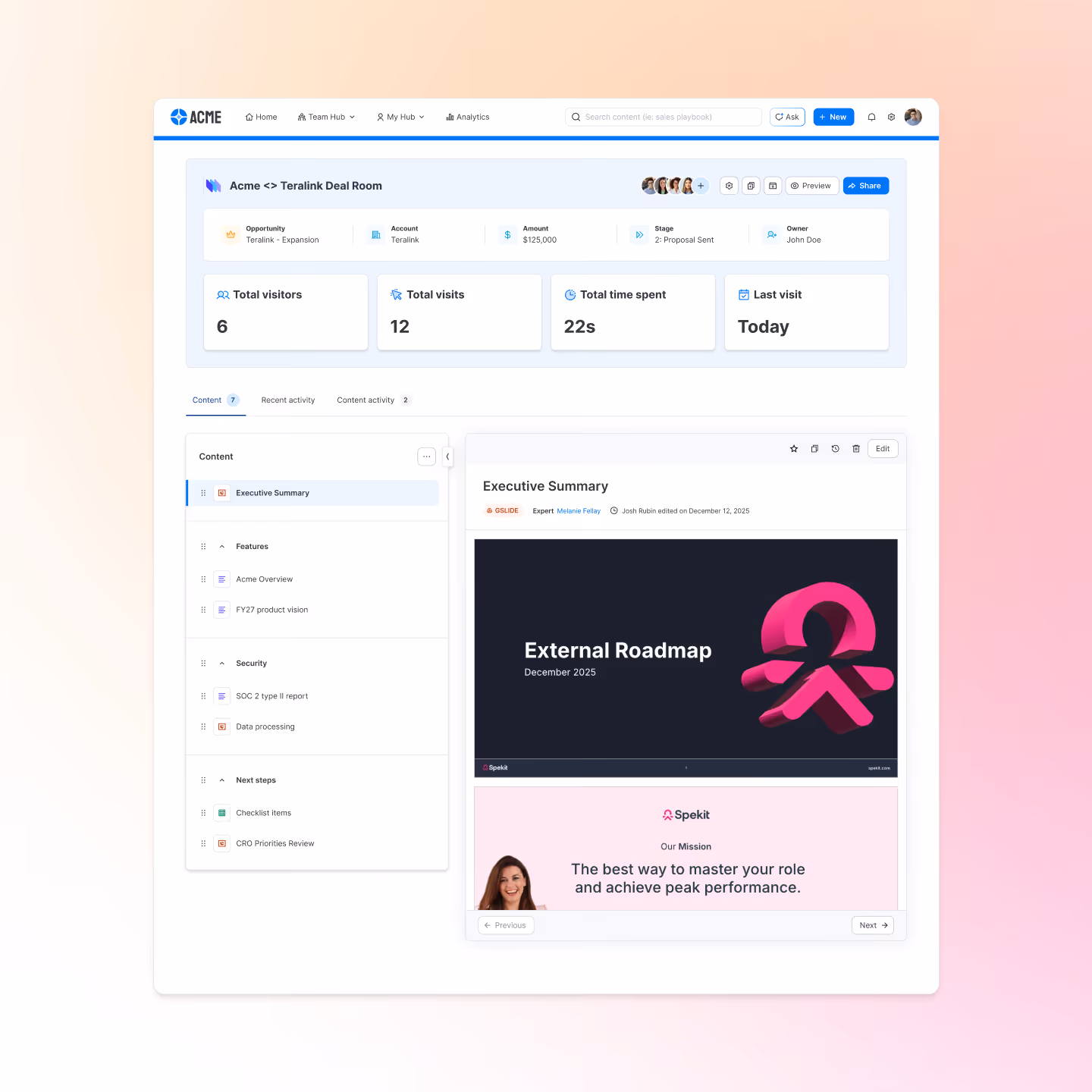 AI-powered content deal room enabling sales teams to collaborate and share personalized content with buyers