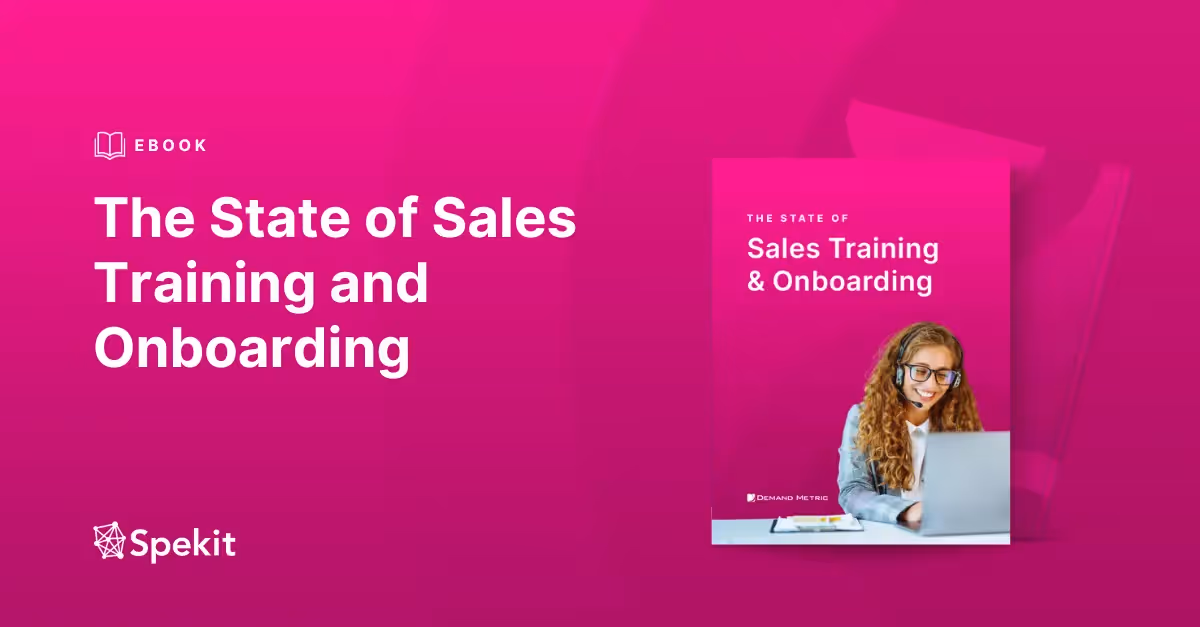 Mockup of the ebook with the title "The State of Sales Training and Onboarding"