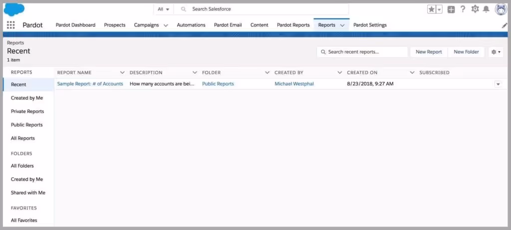 Reports Tab  in Salesforce Pardot