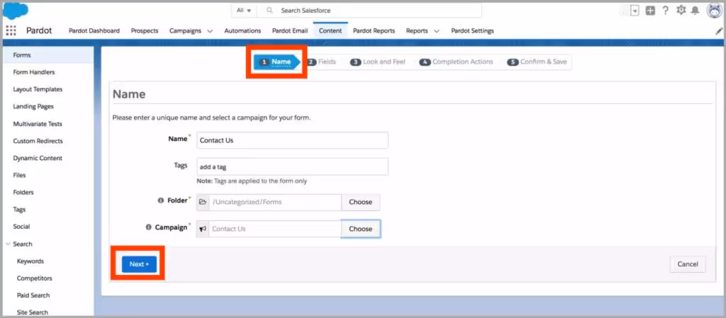 Create a Form in Salesforce Pardot