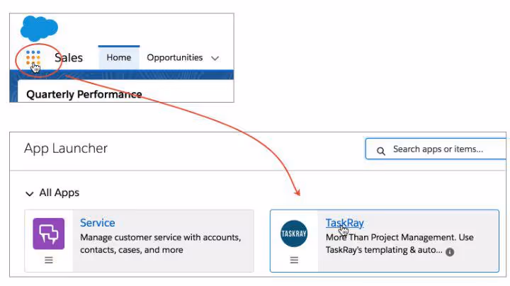 Accessing TaskRay in Salesforce Lightning