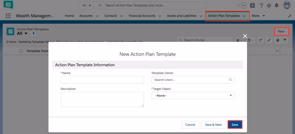 Action Plan Template in Financial Services Cloud
