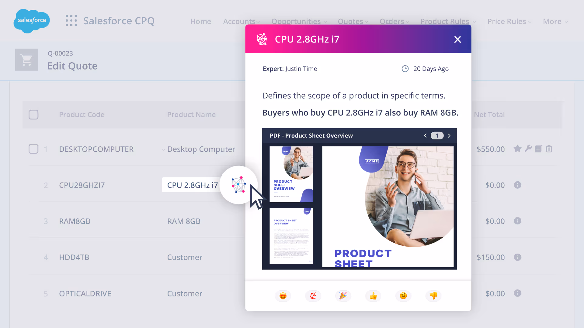 Upsell battlecard in Salesforce CPQ