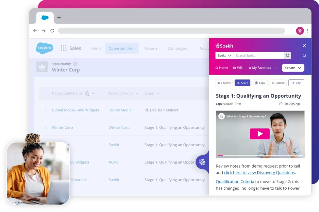 ���ϳԹ��� sidebar showing a Spek titled "Stage 1: Qualifying an Opportunity"