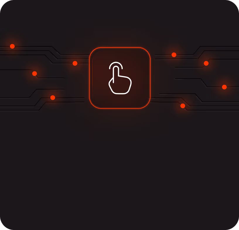 Digital interface with a glowing touch icon connected to circuit-like pathways, symbolizing smooth and precise execution of design processes.