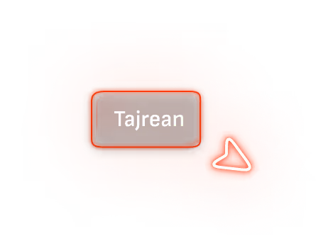 Glowing orange label with the name 'Tajrean' and an arrow pointing towards a woman in traditional attire with a confident smile.