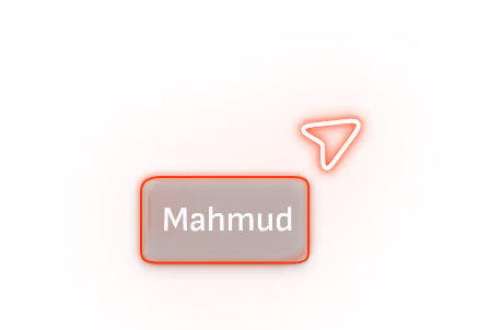 Glowing orange label with the name 'Mahmud' and an arrow pointing towards a man in a white shirt and glasses, gesturing as if speaking.