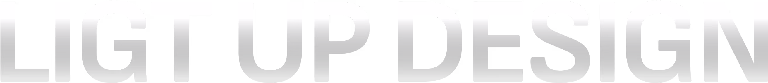 Stylized text logo with the words ‘LIGHT UP DESIGN’ in bold, uppercase font, featuring a gradient effect that fades into the dark background.