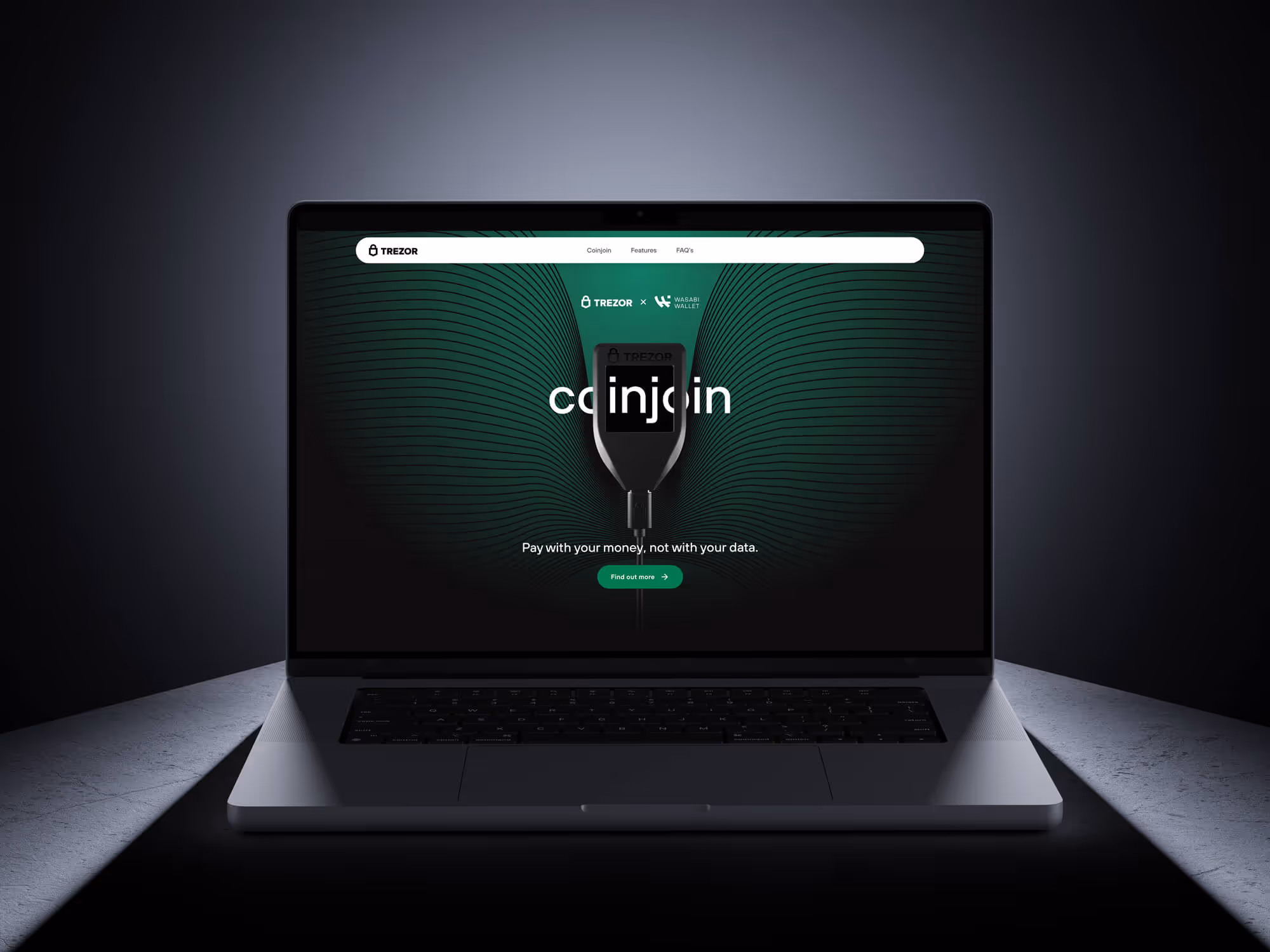 Website hero image with Trezor Device and Animation