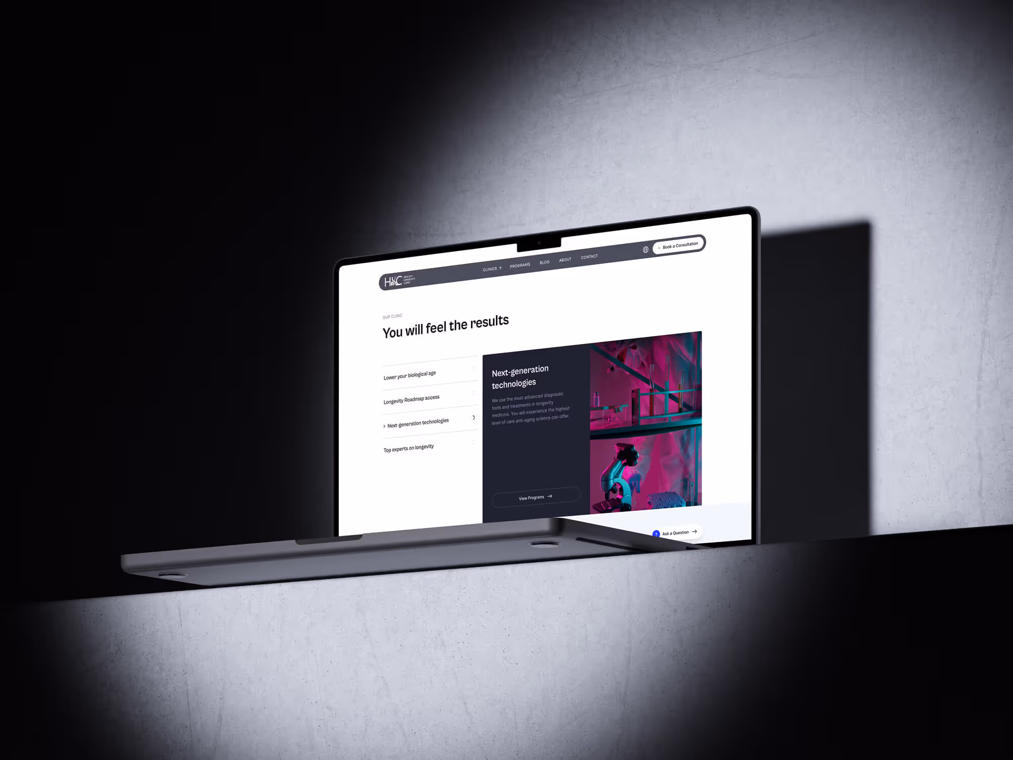 Mockup of website design for longevity clinic